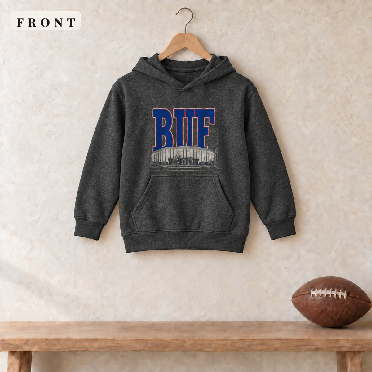 Youth Hoodie · Dark Heather · front · Buffalo Blueprint City youth hoodie in dark heather