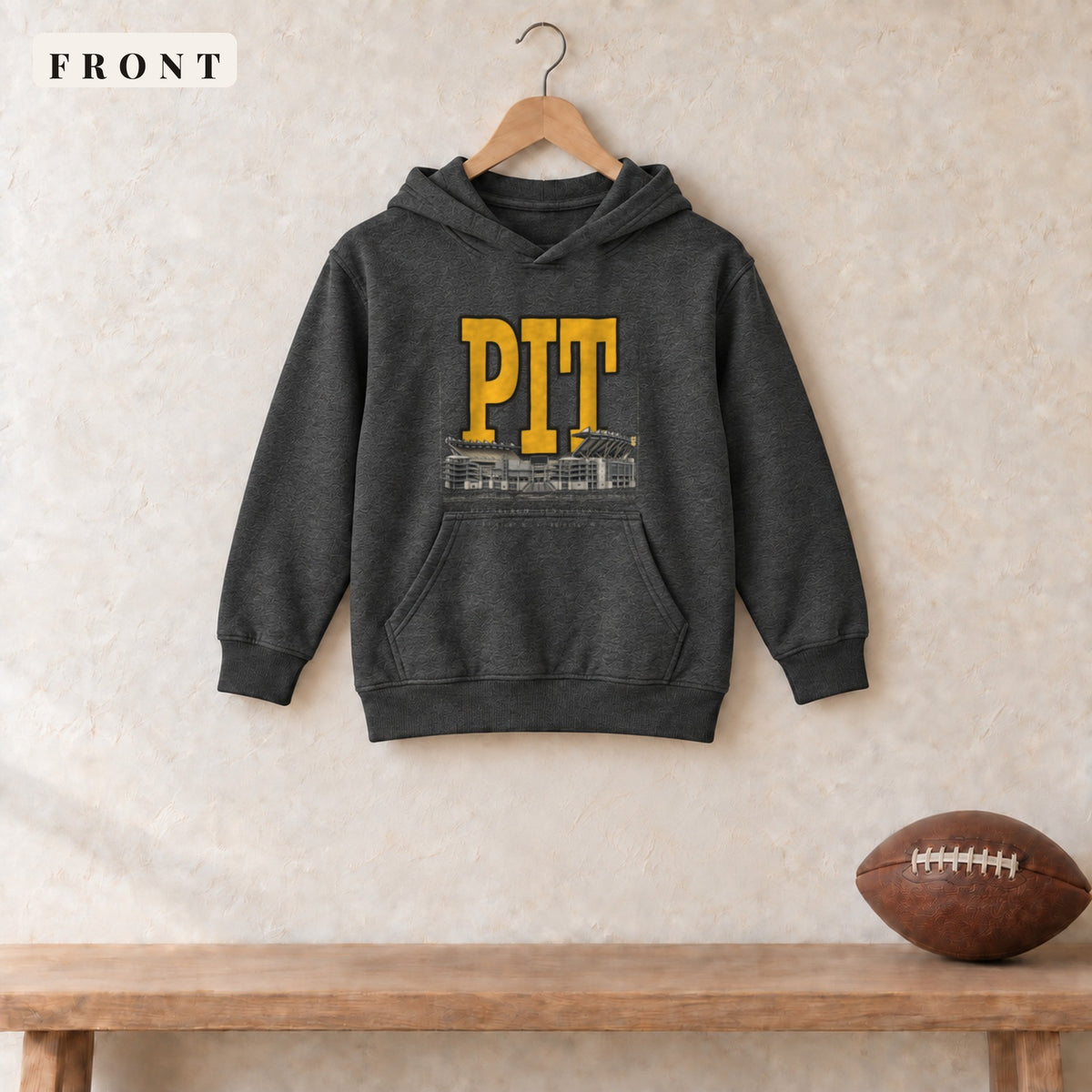 Youth Hoodie · Dark Heather · front · Pittsburgh Blueprint City youth hoodie in dark heather