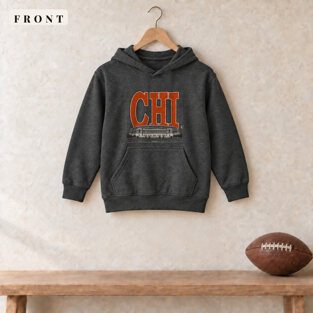 Youth Hoodie · Dark Heather · front · Chicago Blueprint City youth hoodie in dark heather