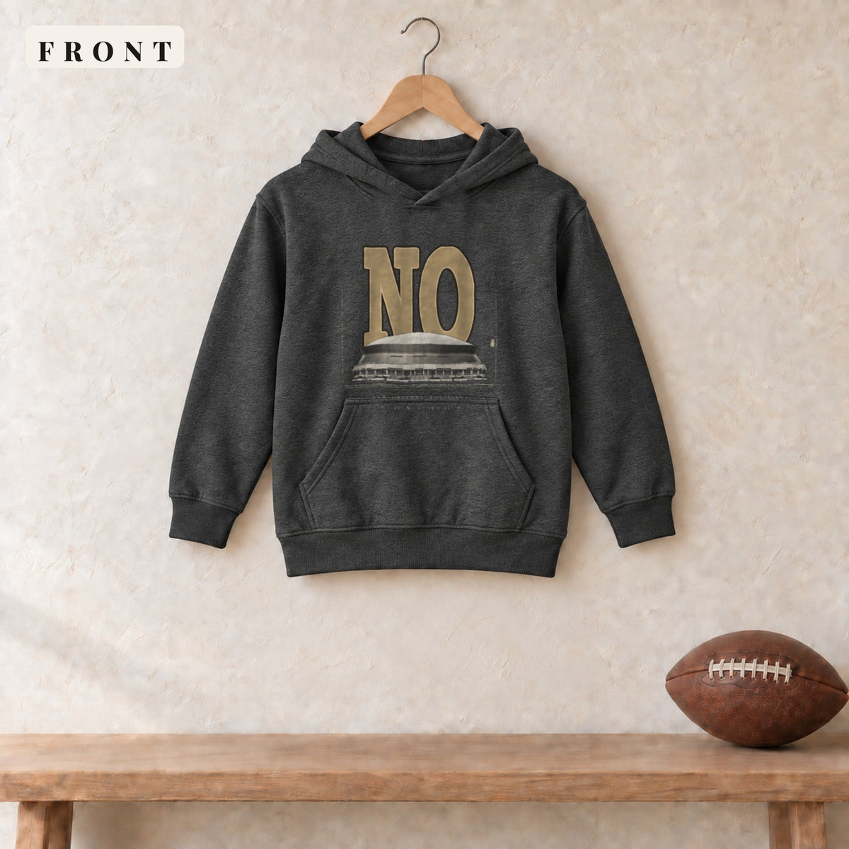 Youth Hoodie · Dark Heather · front · New Orleans Blueprint City youth hoodie in dark heather