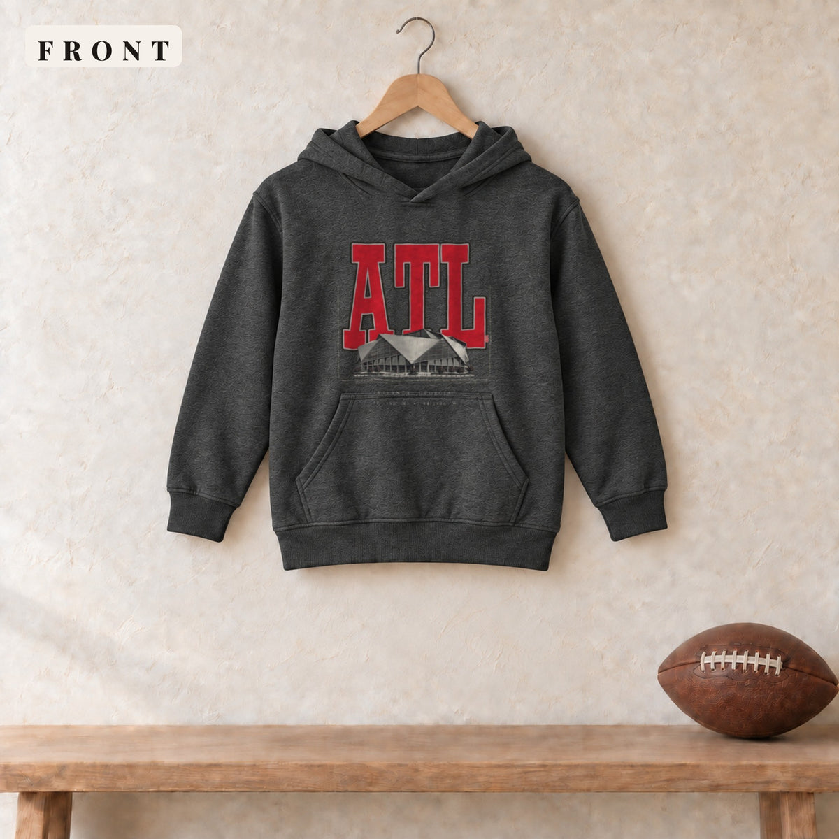 Youth Hoodie · Dark Heather · front · Atlanta Blueprint City youth hoodie in dark heather