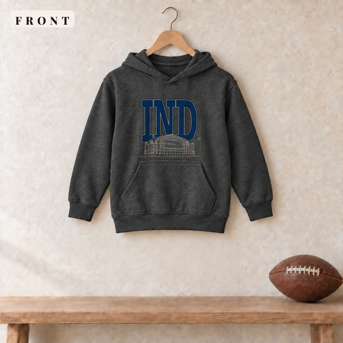 Youth Hoodie · Dark Heather · front · Indianapolis Blueprint City youth hoodie in dark heather