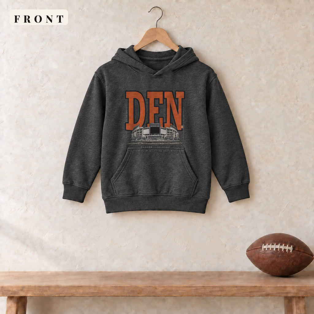 Youth Hoodie · Dark Heather · front · Denver Blueprint City youth hoodie in dark heather