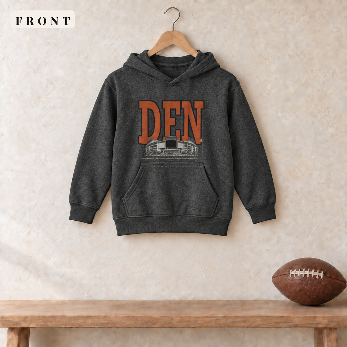 Youth Hoodie · Dark Heather · front · Denver Blueprint City youth hoodie in dark heather