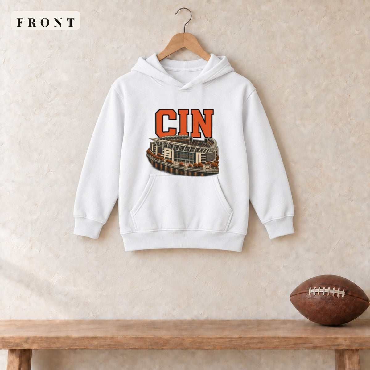 Youth Hoodie · White · front · Cincinnati Home Field Advantage youth hoodie in white