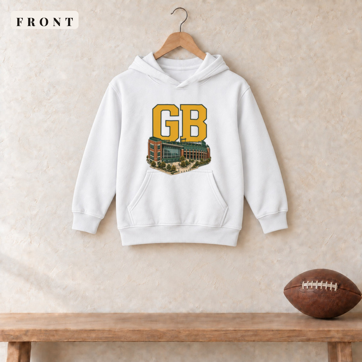 Youth Hoodie · White · front · Green Bay Home Field Advantage youth hoodie in white