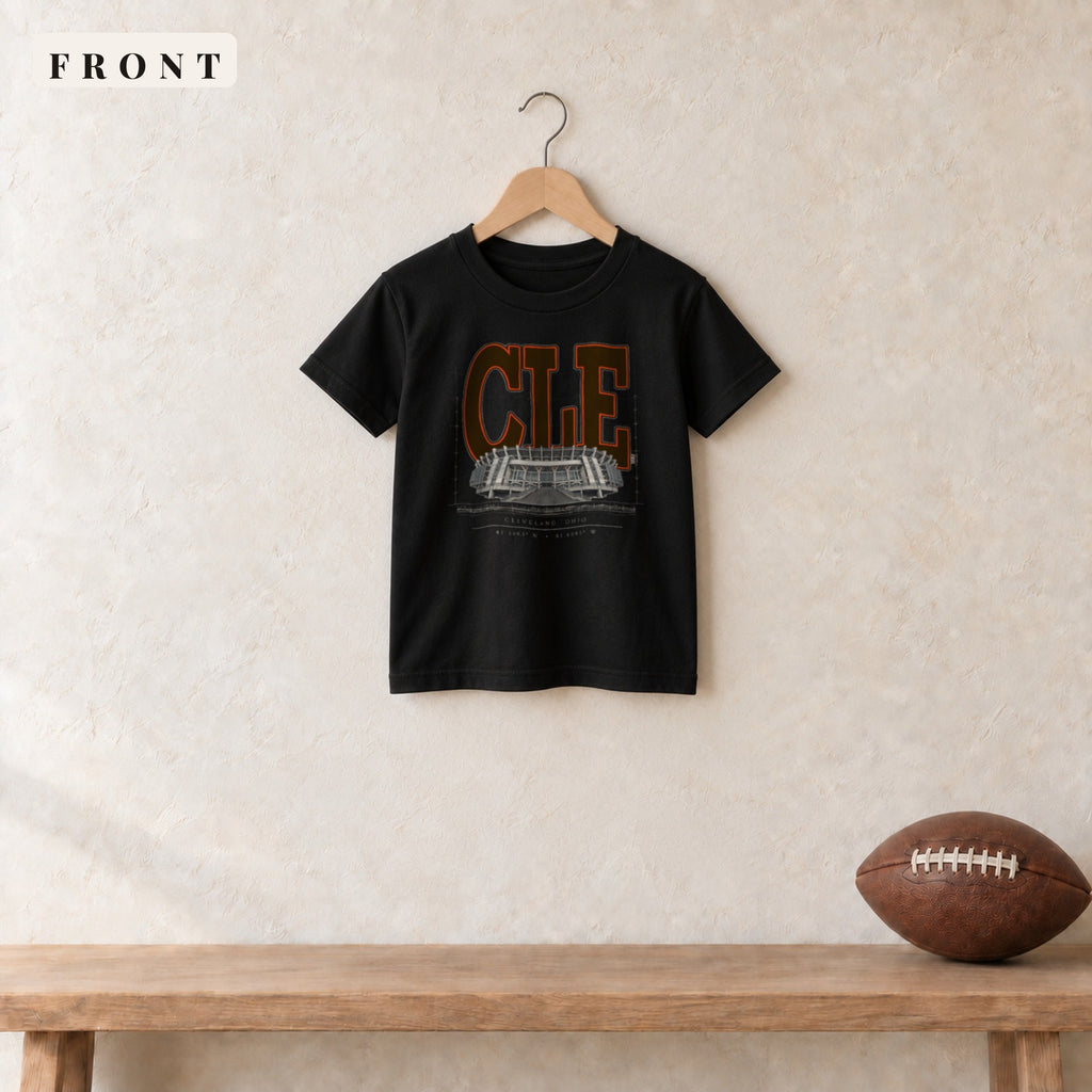 Youth Tee · Black · front · Cleveland Blueprint City youth tee in black