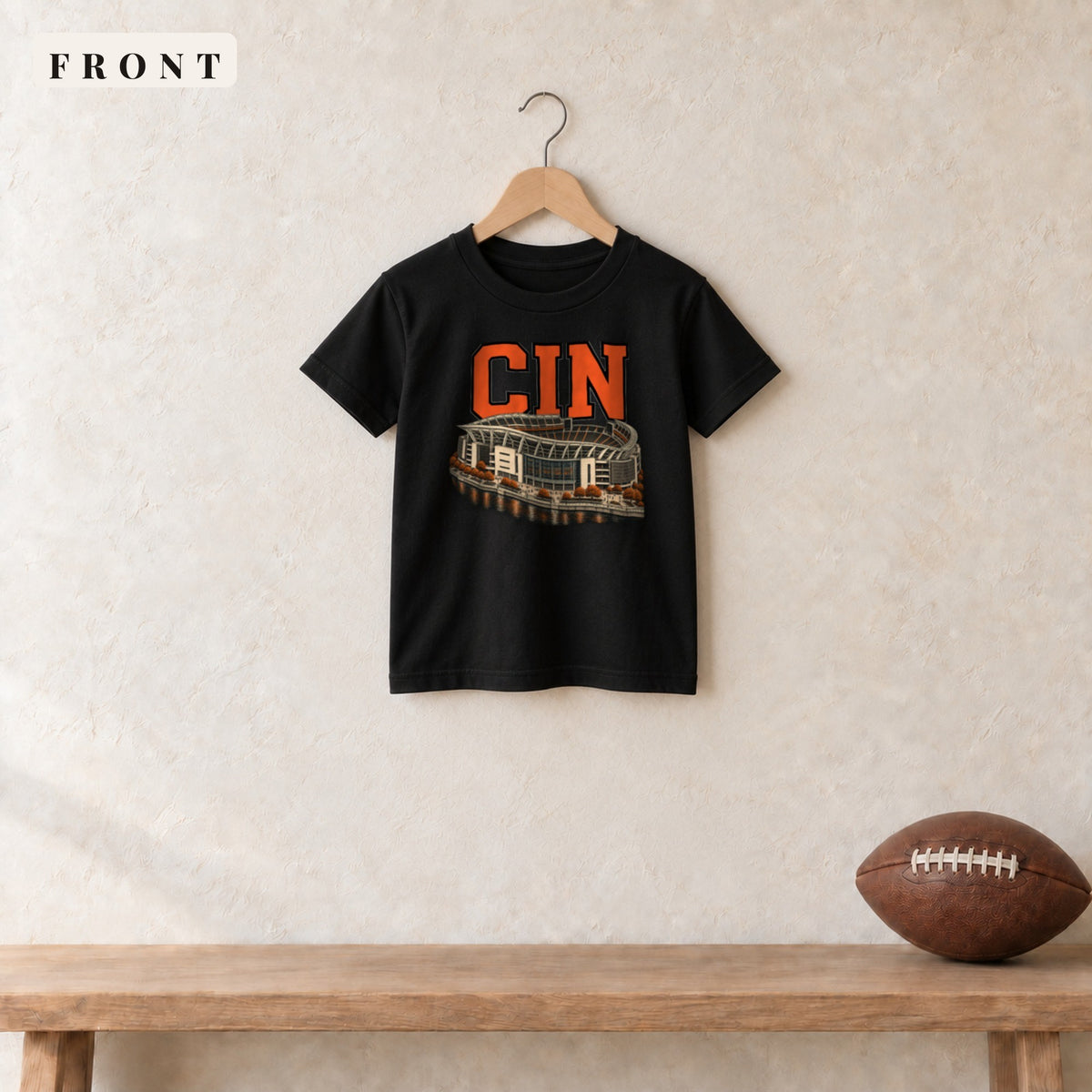 Youth Tee · Black · front · Cincinnati Home Field Advantage youth tee in black