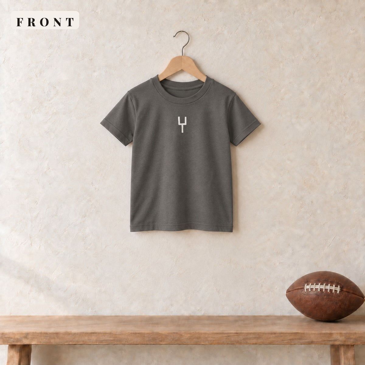 Youth Tee · Charcoal · front · The Sunday Acre Goalpost youth tee in charcoal