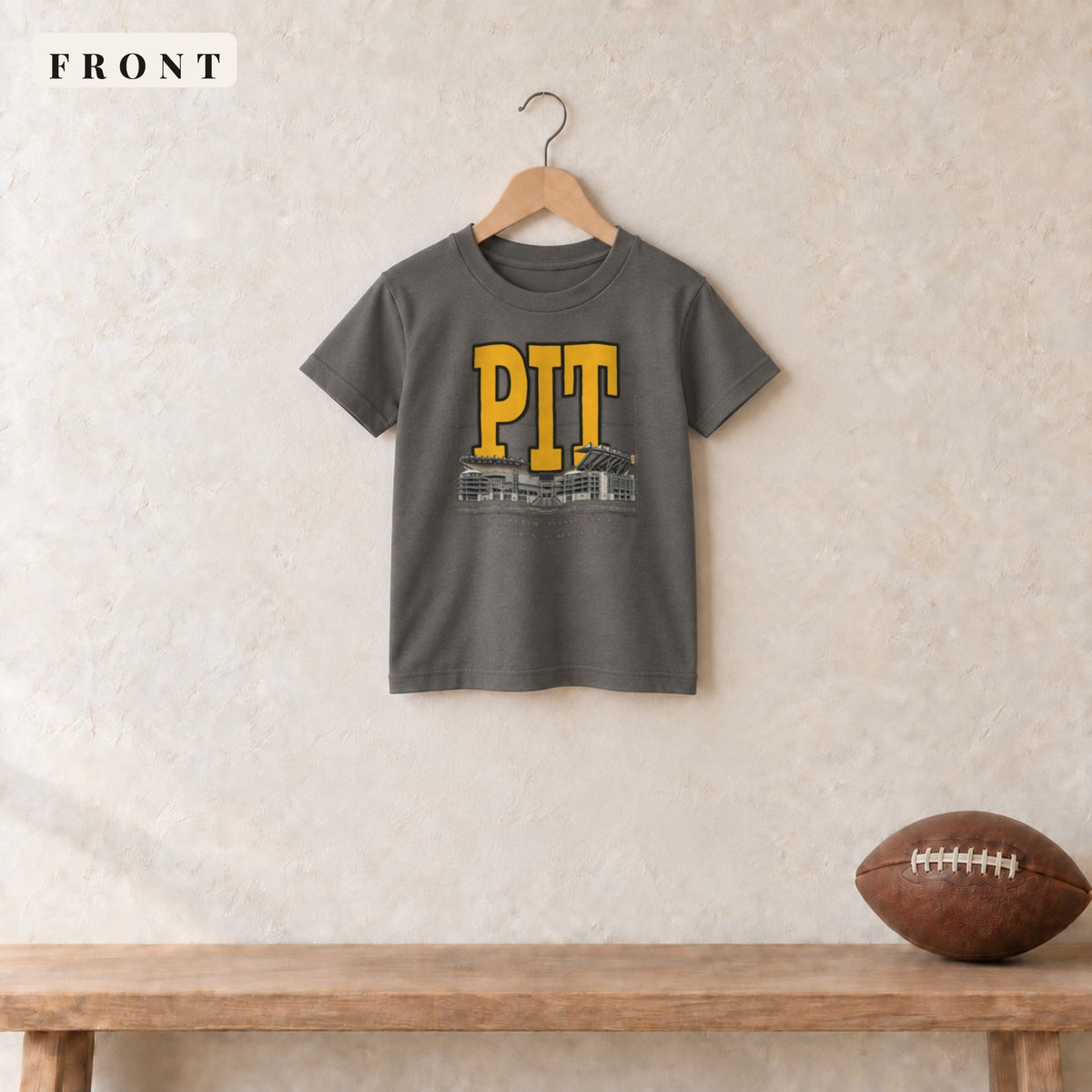 Youth Tee · Charcoal · front · Pittsburgh Blueprint City youth tee in charcoal