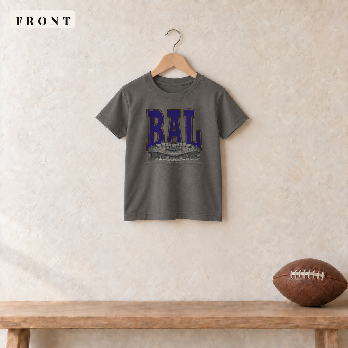 Youth Tee · Charcoal · front · Baltimore Blueprint City youth tee in charcoal
