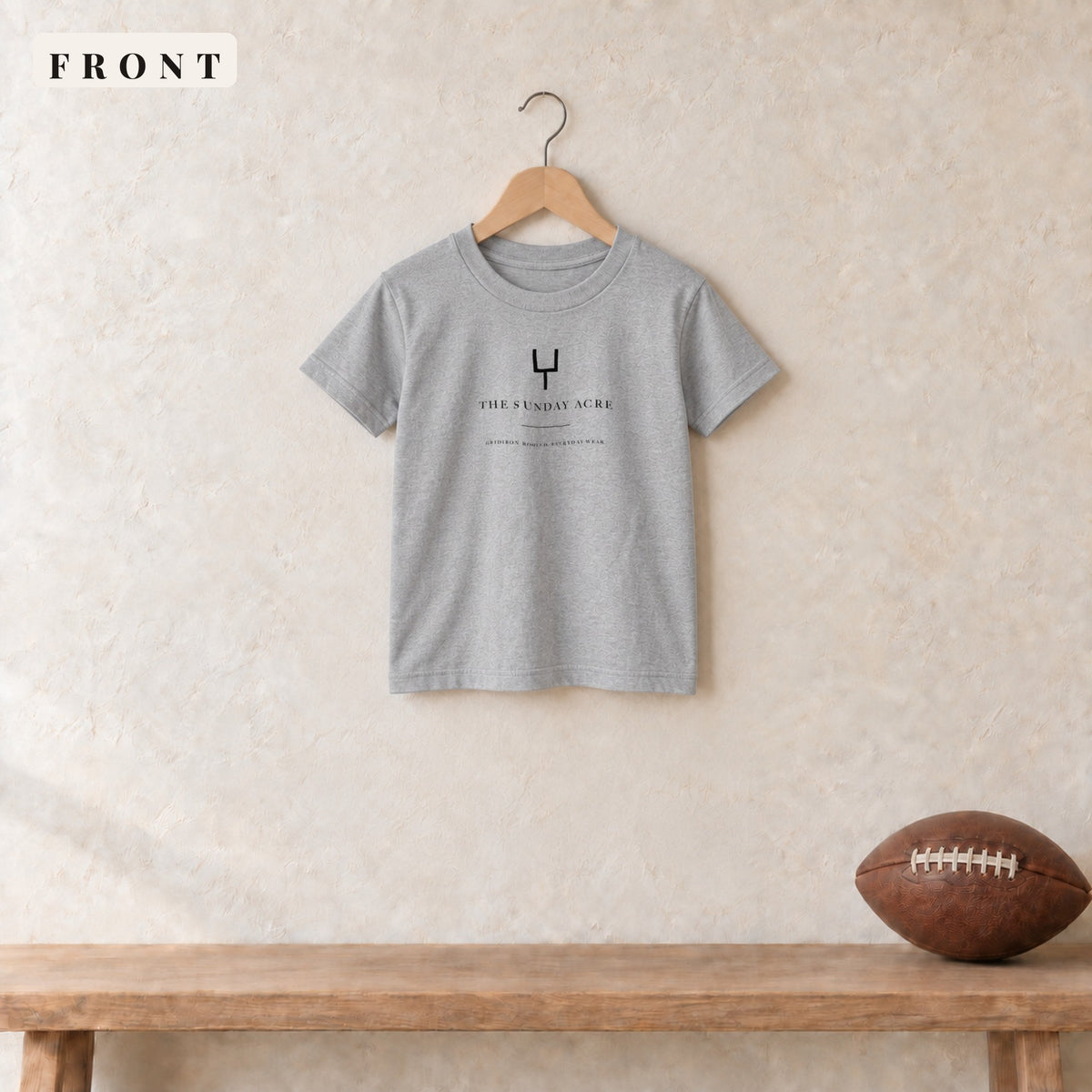Youth Tee · Sport Grey · front · The Sunday Acre Gridiron Rooted youth tee in sport grey