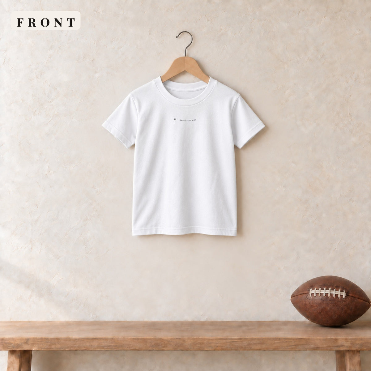Youth Tee · White · front · The Sunday Acre Logo youth tee in white