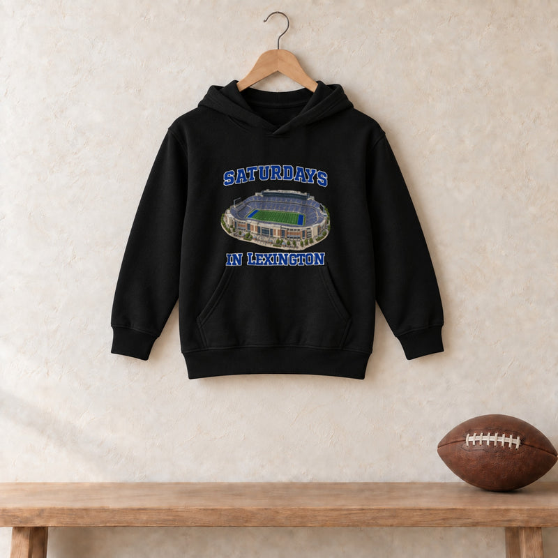 Color Black, Saturdays in Lexington Youth Heavy Blend Hoodie in black