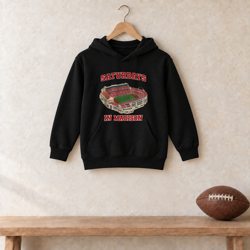 Color Black, Saturdays in Madison Youth Heavy Blend Hoodie in black