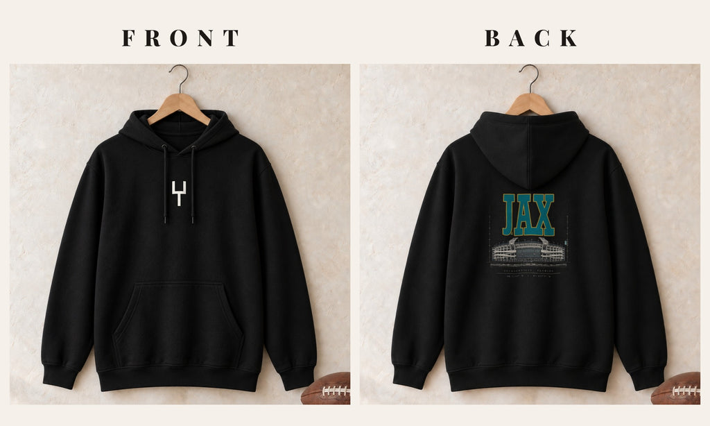 Hoodie + Goalpost Front · Black · front and back · Jacksonville Blueprint City hoodie in black
