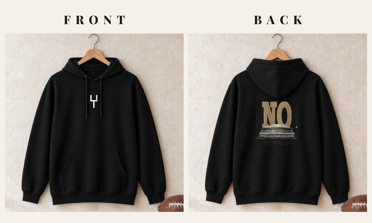 Hoodie + Goalpost Front · Black · front and back · New Orleans Blueprint City hoodie in black