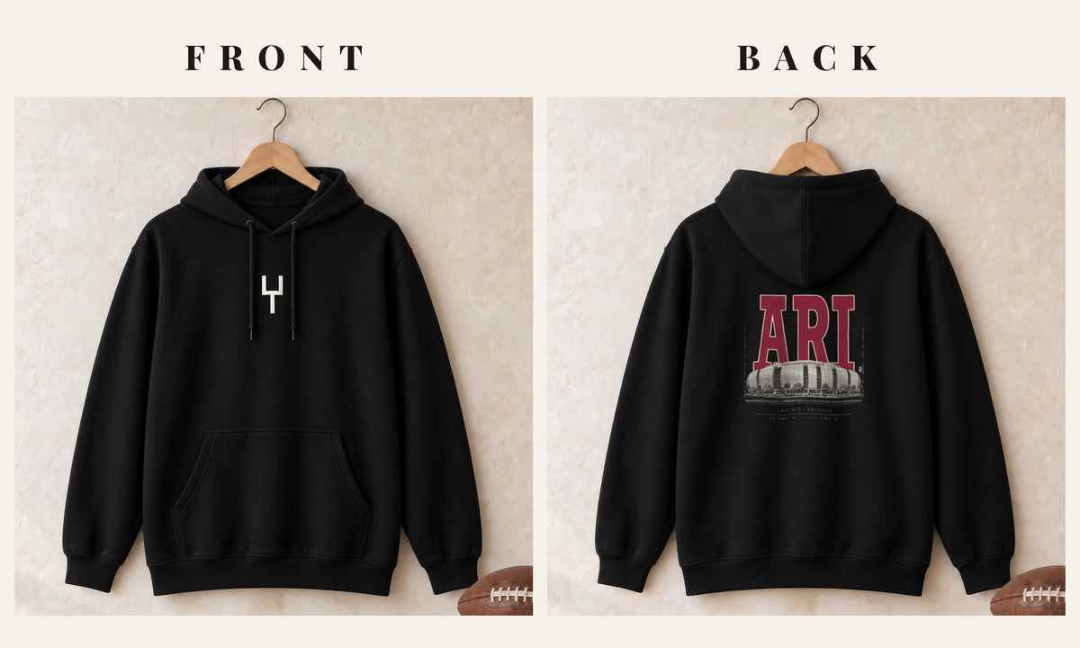 Hoodie + Goalpost Front · Black · front and back · Arizona Blueprint City hoodie in black