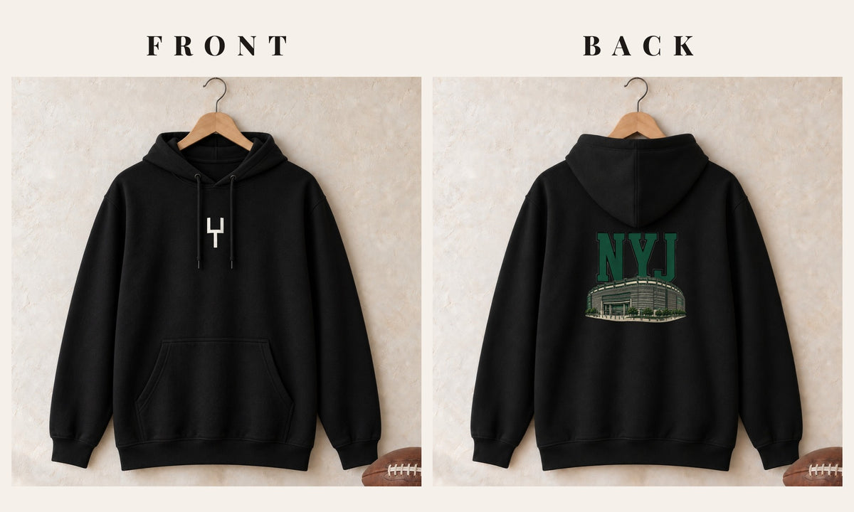 Hoodie + Goalpost Front · Black · front and back · New York Green Home Field Advantage hoodie in black