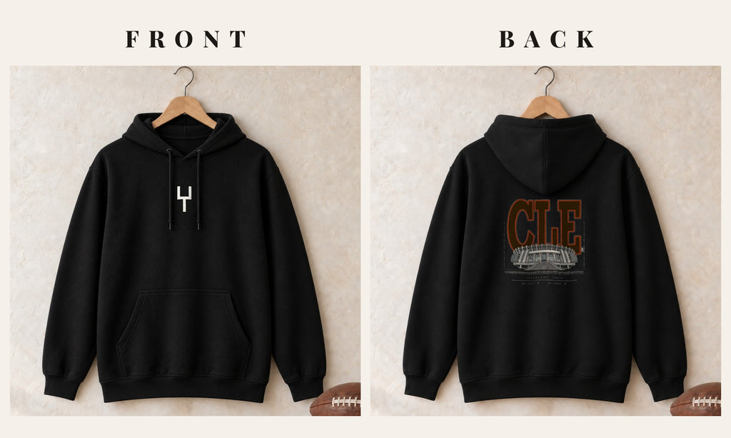 Hoodie + Goalpost Front · Black · front and back · Cleveland Blueprint City hoodie in black