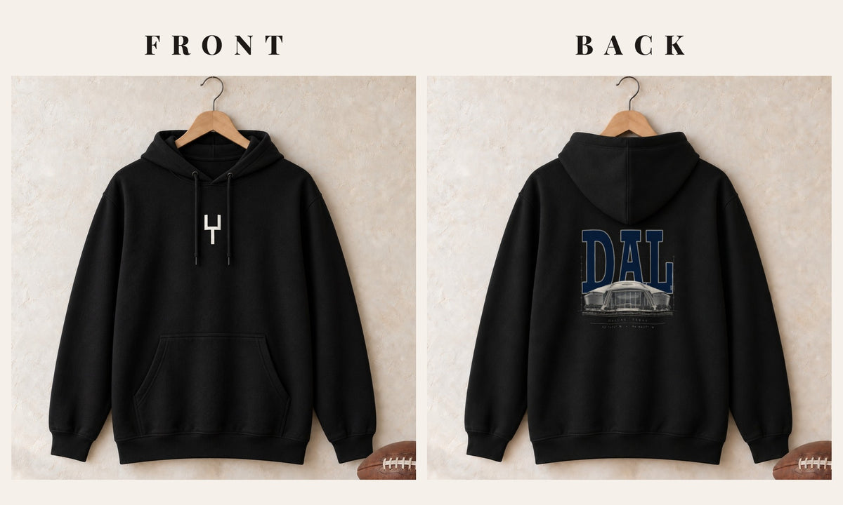 Hoodie + Goalpost Front · Black · front and back · Dallas Blueprint City hoodie in black