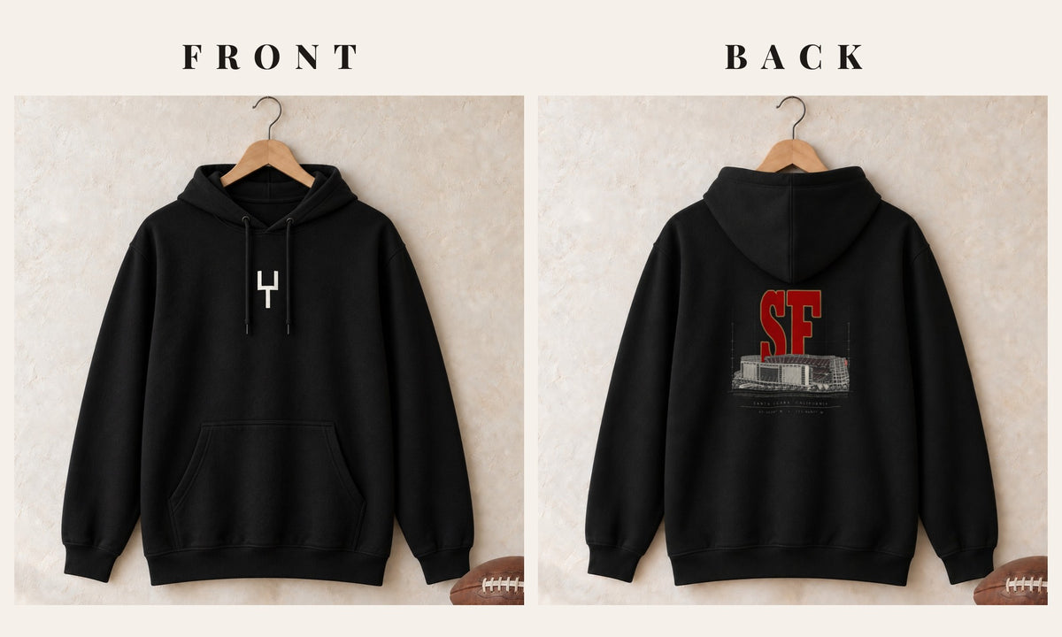 Hoodie + Goalpost Front · Black · front and back · San Francisco Blueprint City hoodie in black