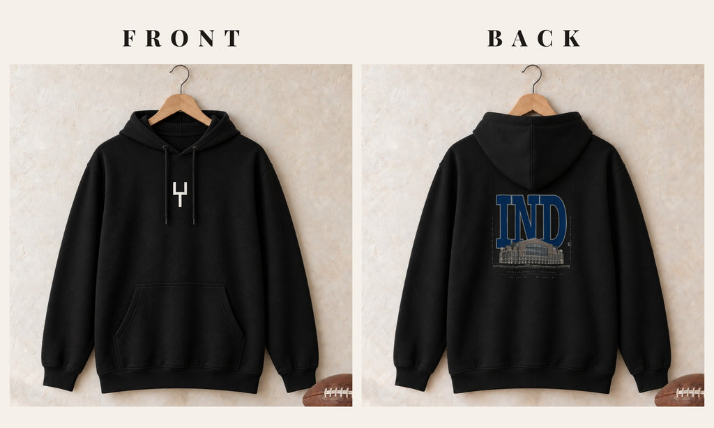 Hoodie + Goalpost Front · Black · front and back · Indianapolis Blueprint City hoodie in black