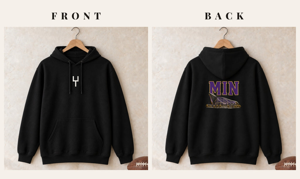 Hoodie + Goalpost Front · Black · front and back · Minnesota Home Field Advantage hoodie in black