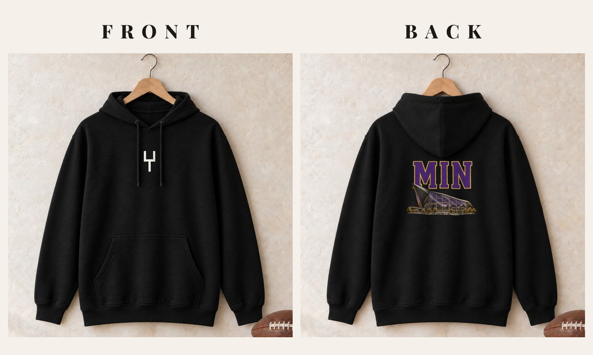 Hoodie + Goalpost Front · Black · front and back · Minnesota Home Field Advantage hoodie in black
