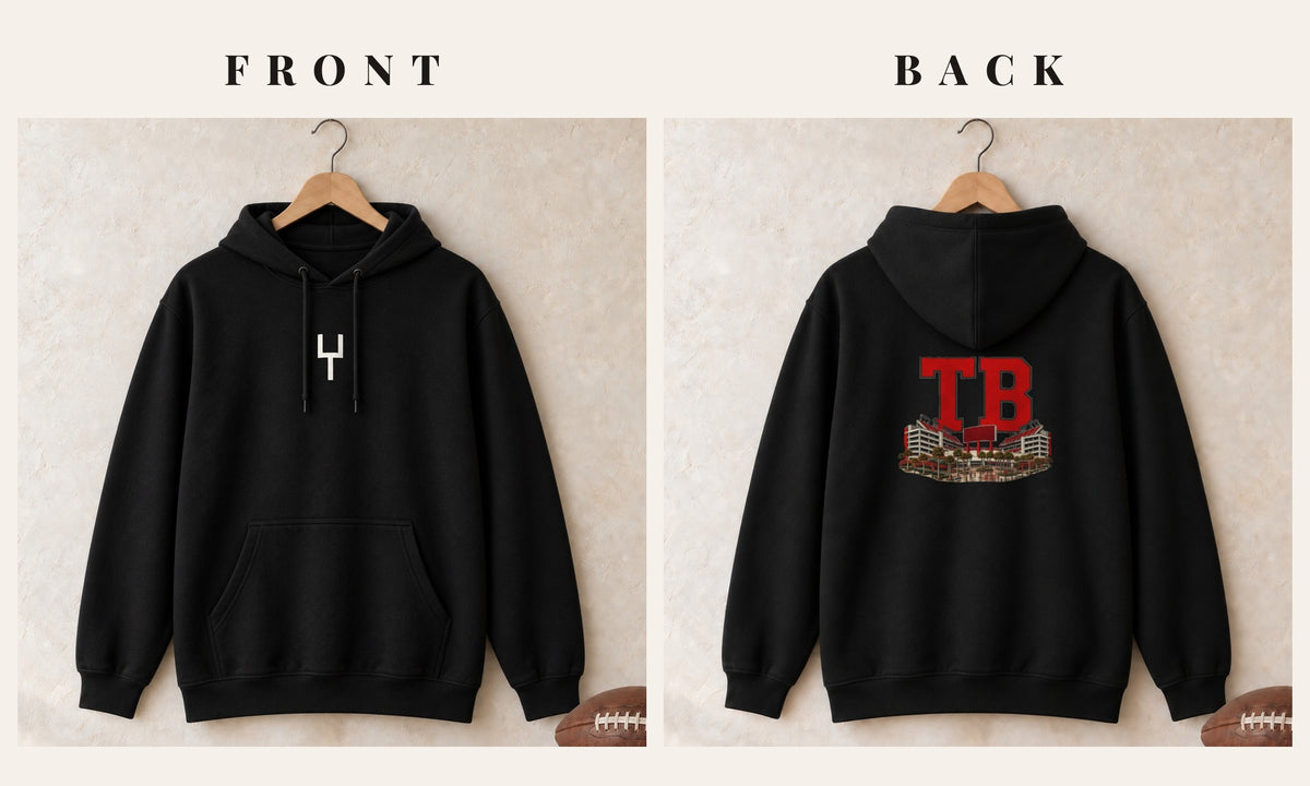 Hoodie + Goalpost Front · Black · front and back · Tampa Bay Home Field Advantage hoodie in black