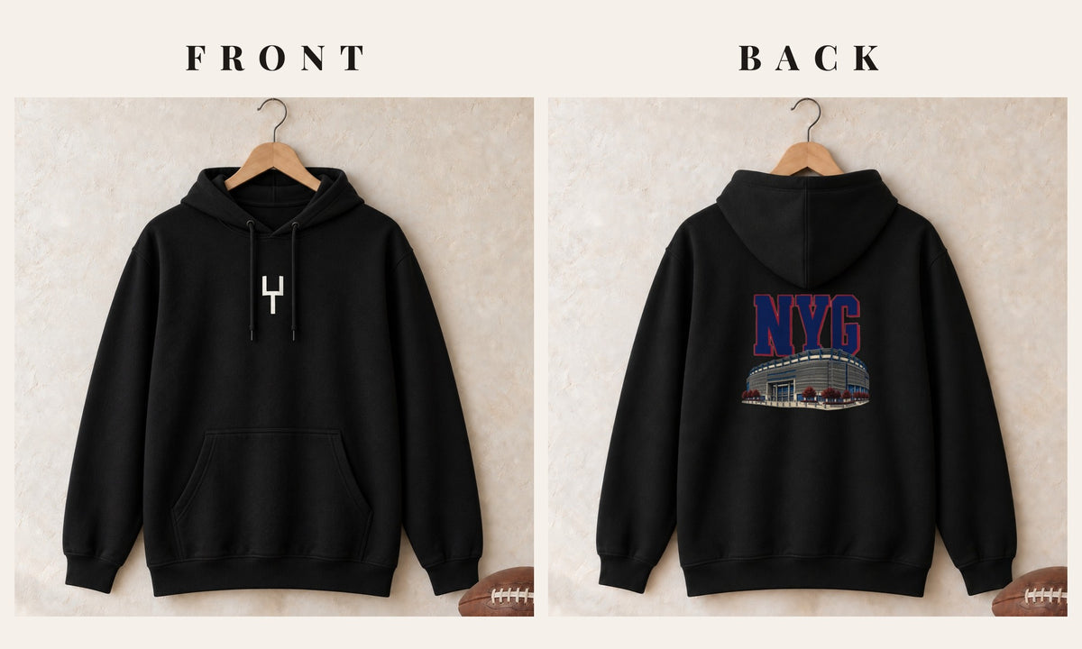 Hoodie + Goalpost Front · Black · front and back · New York Royal Home Field Advantage hoodie in black