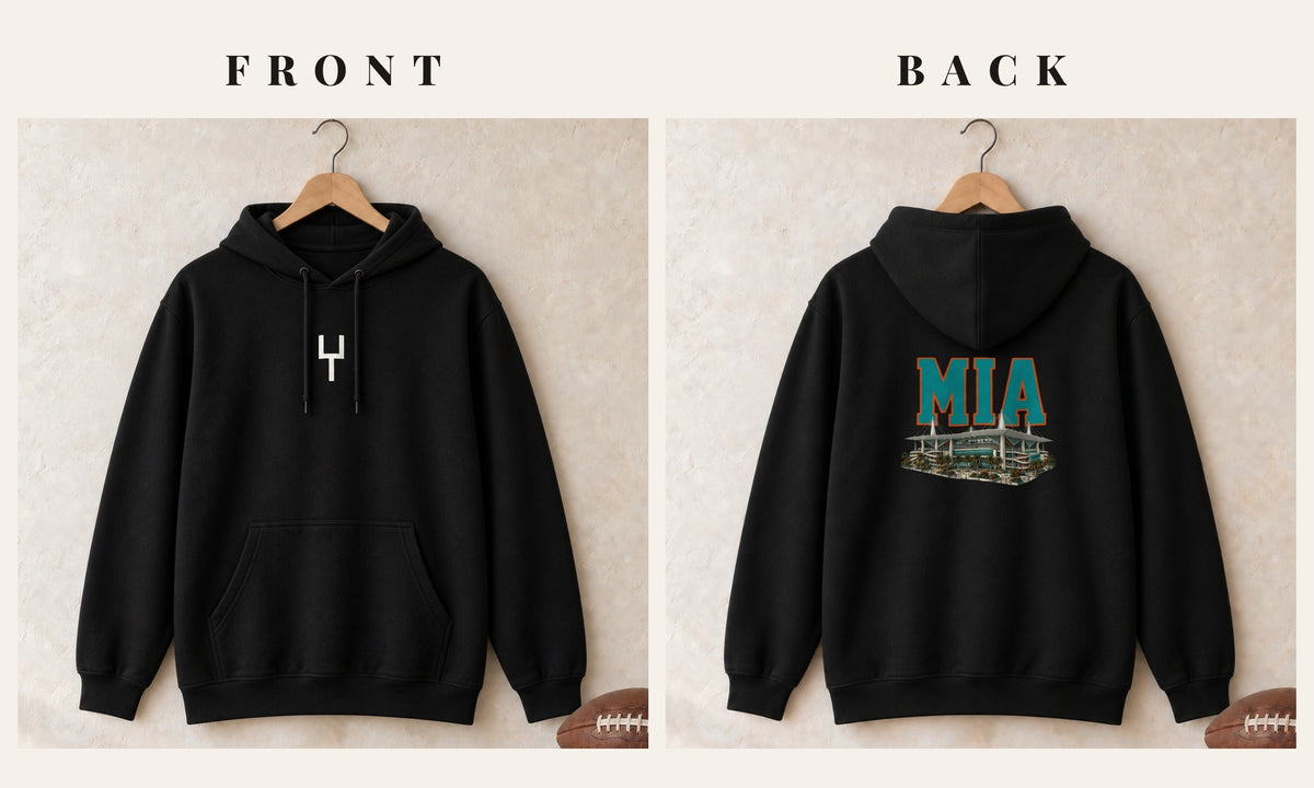 Hoodie + Goalpost Front · Black · front and back · Miami Home Field Advantage hoodie in black