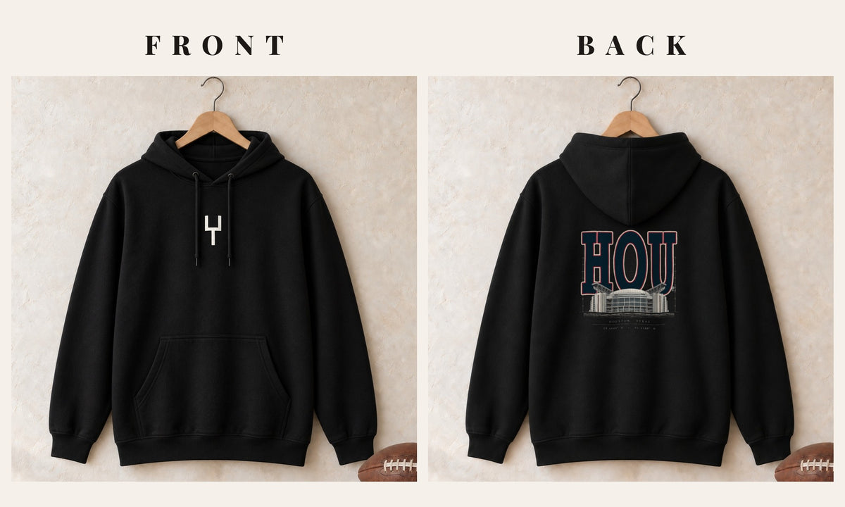 Hoodie + Goalpost Front · Black · front and back · Houston Blueprint City hoodie in black