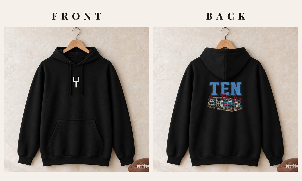 Hoodie + Goalpost Front · Black · front and back · Tennessee Home Field Advantage hoodie in black