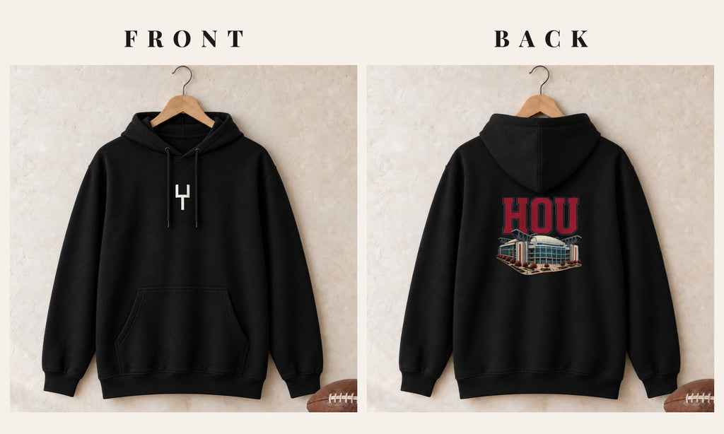 Hoodie + Goalpost Front · Black · front and back · Houston Home Field Advantage hoodie in black