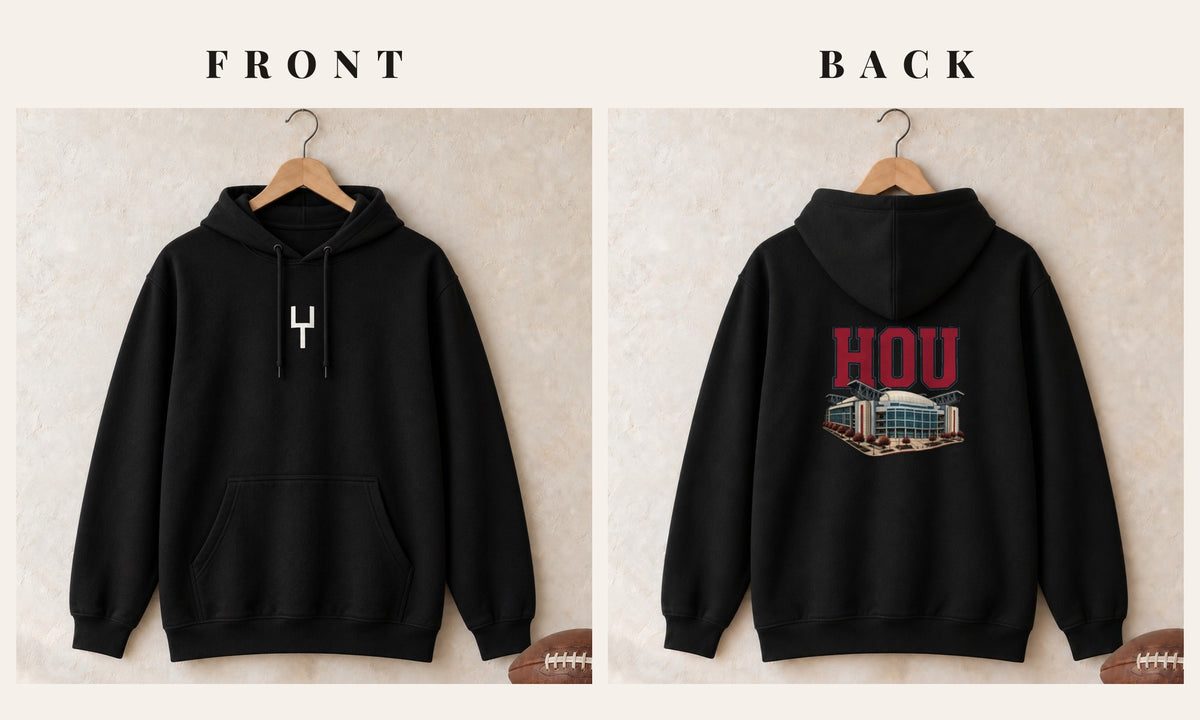 Hoodie + Goalpost Front · Black · front and back · Houston Home Field Advantage hoodie in black