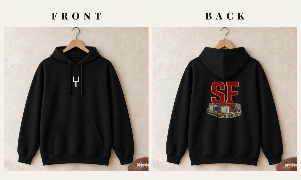 Hoodie + Goalpost Front · Black · front and back · San Francisco Home Field Advantage hoodie in black
