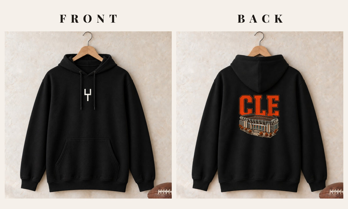 Hoodie + Goalpost Front · Black · front and back · Cleveland Home Field Advantage hoodie in black