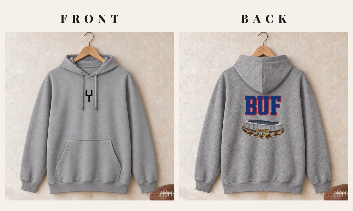 Hoodie + Goalpost Front · Sport Grey · front and back · Buffalo Home Field Advantage hoodie in sport grey
