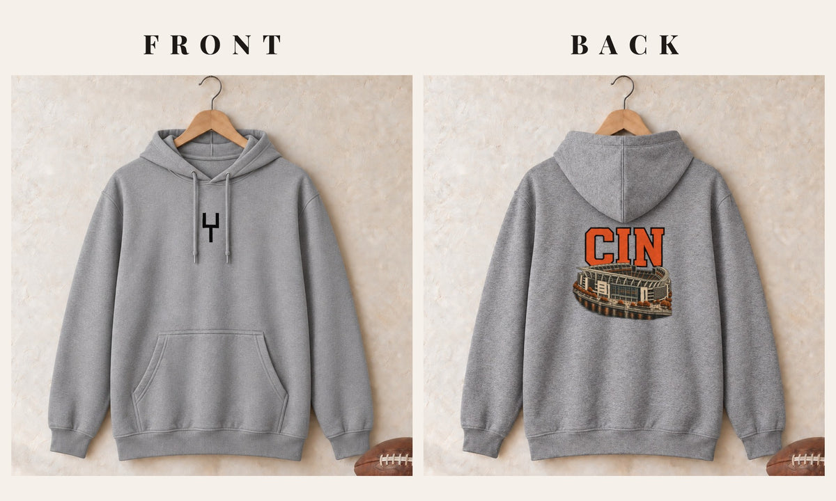 Hoodie + Goalpost Front · Sport Grey · front and back · Cincinnati Home Field Advantage hoodie in sport grey
