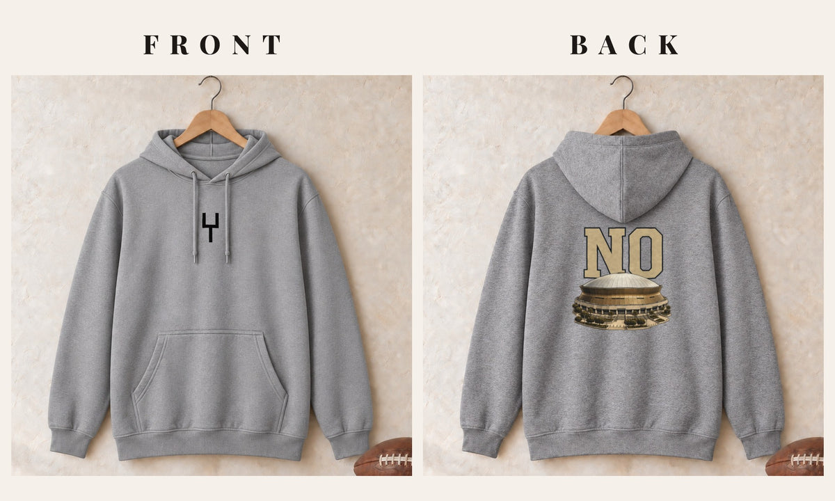 Hoodie + Goalpost Front · Sport Grey · front and back · New Orleans Home Field Advantage hoodie in sport grey