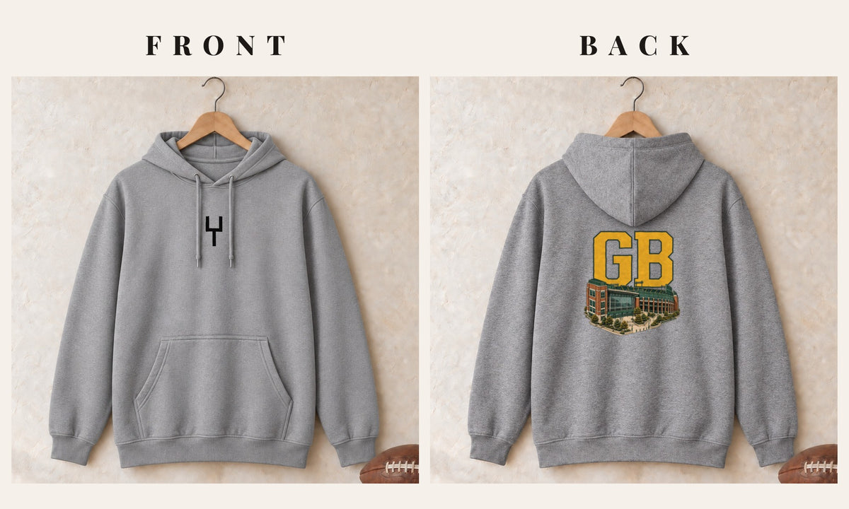 Hoodie + Goalpost Front · Sport Grey · front and back · Green Bay Home Field Advantage hoodie in sport grey