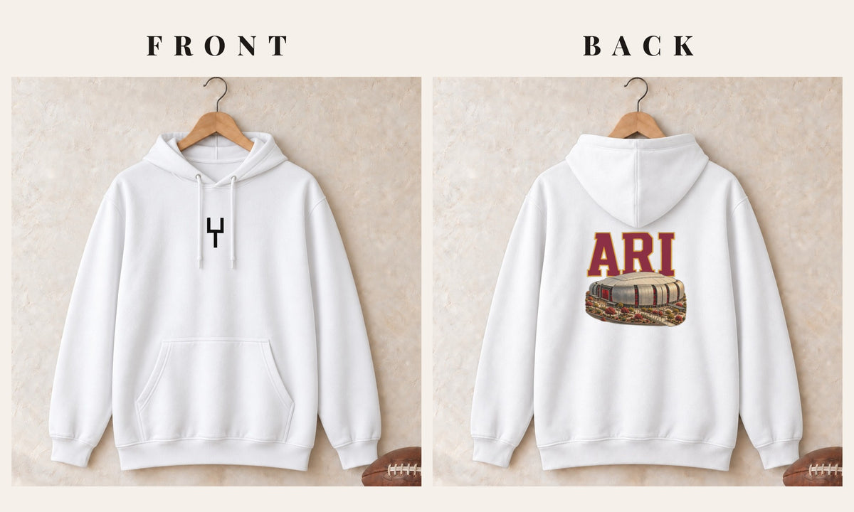 Hoodie + Goalpost Front · White · front and back · Arizona Home Field Advantage hoodie in white