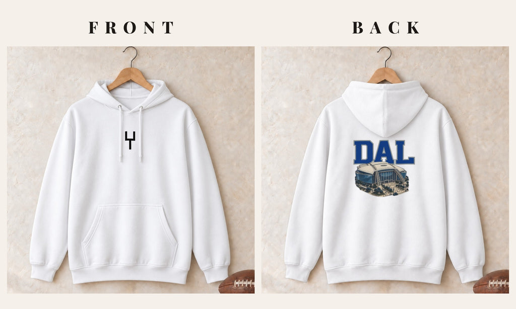 Hoodie + Goalpost Front · White · front and back · Dallas Home Field Advantage hoodie in white