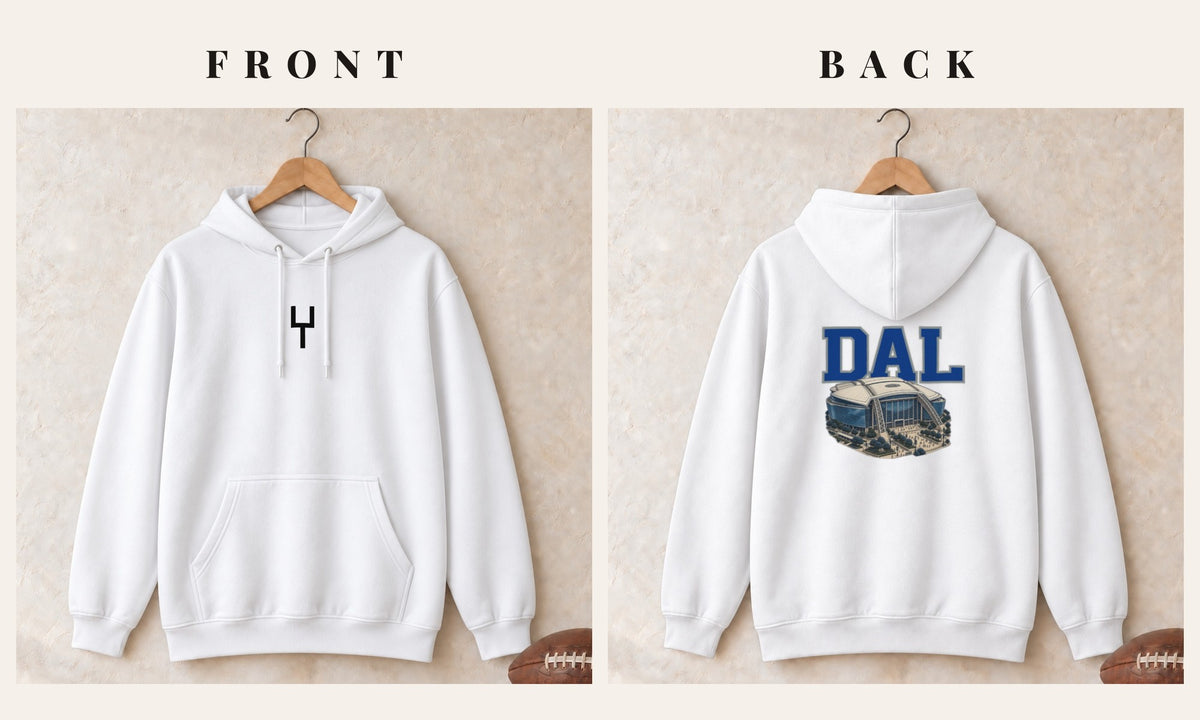 Hoodie + Goalpost Front · White · front and back · Dallas Home Field Advantage hoodie in white