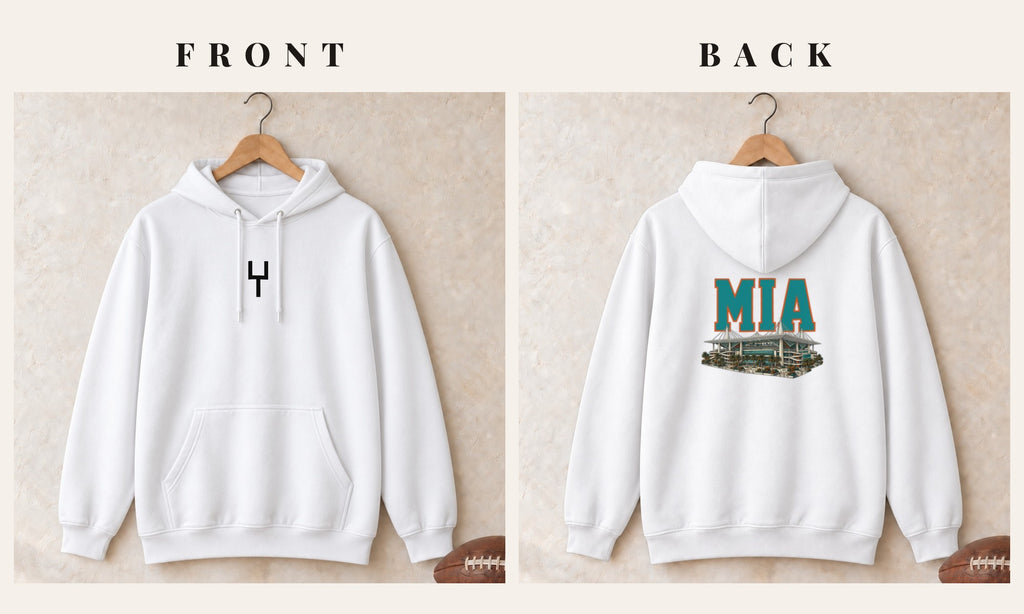 Hoodie + Goalpost Front · White · front and back · Miami Home Field Advantage hoodie in white