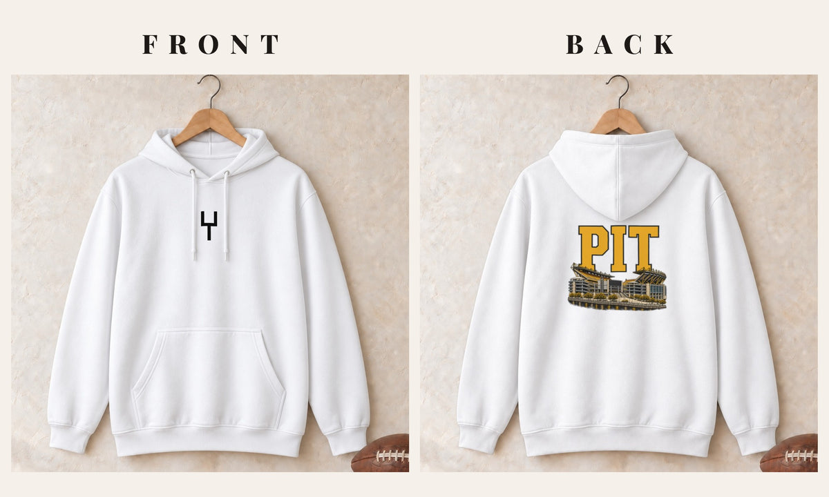 Hoodie + Goalpost Front · White · front and back · Pittsburgh Home Field Advantage hoodie in white