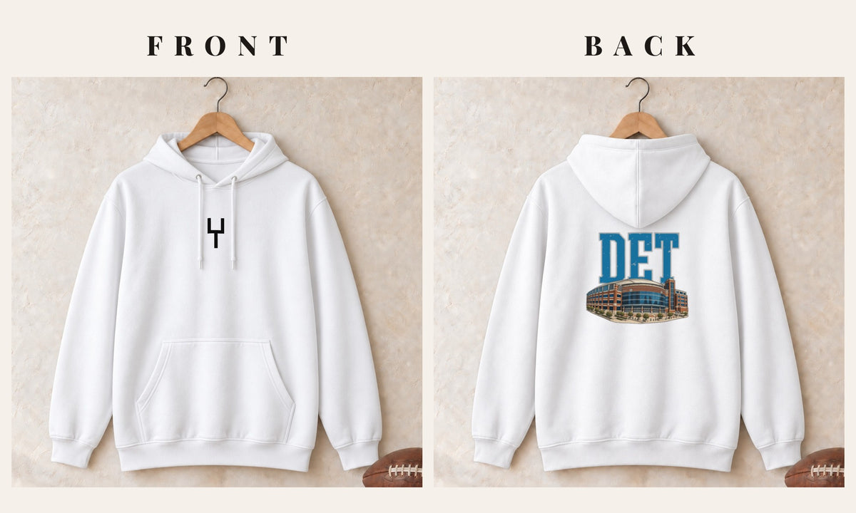 Hoodie + Goalpost Front · White · front and back · Detroit Home Field Advantage hoodie in white