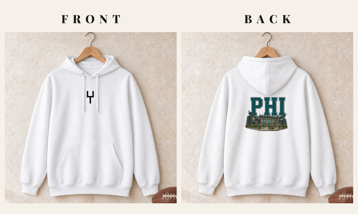 Hoodie + Goalpost Front · White · front and back · Philadelphia Home Field Advantage hoodie in white