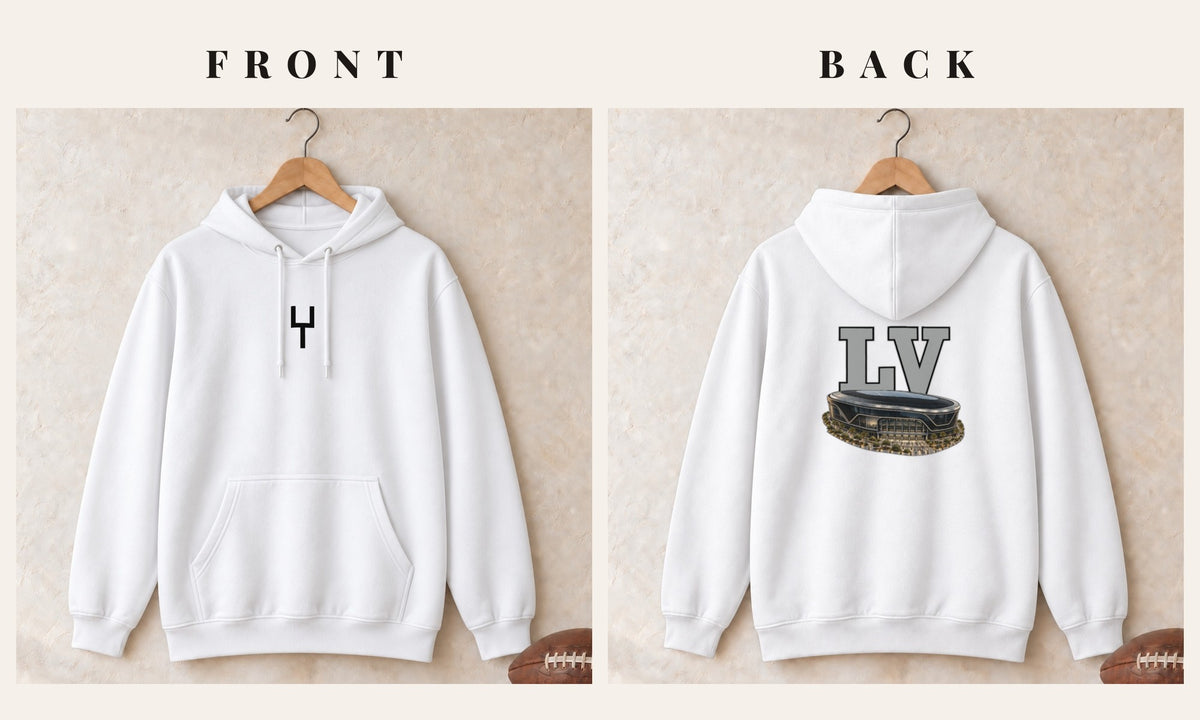 Hoodie + Goalpost Front · White · front and back · Las Vegas Home Field Advantage hoodie in white